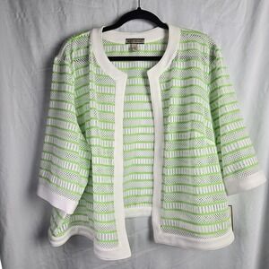 Maya Brooke Women's 24W Jewel Neck Mesh Jacket White Green Coastal‎ Beach Resort